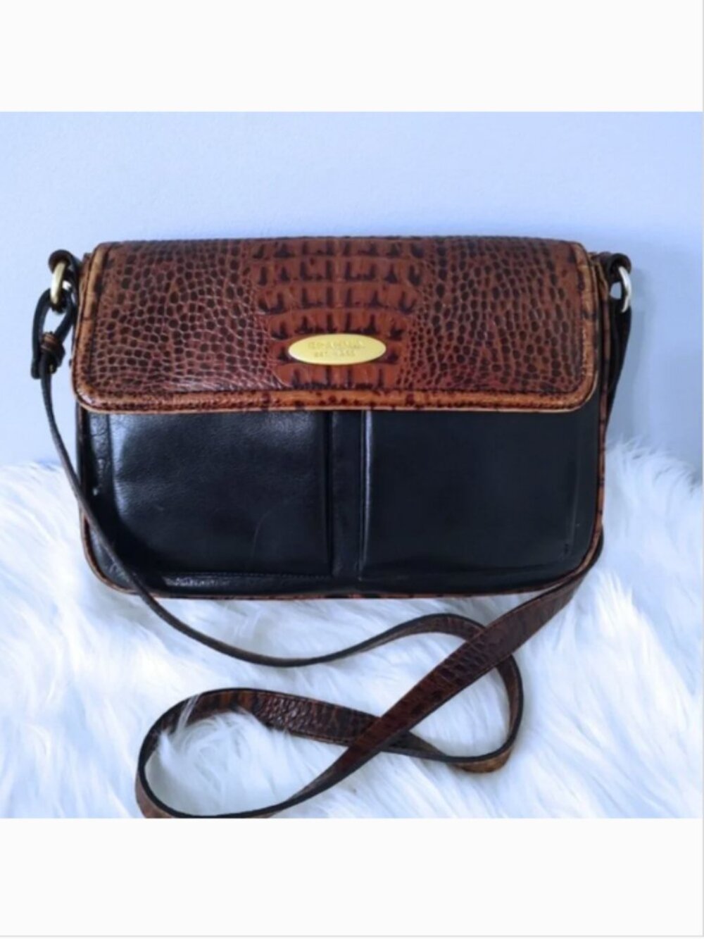 Brahmin Tuscan vintage croc-embossed satchel crossbody EUC